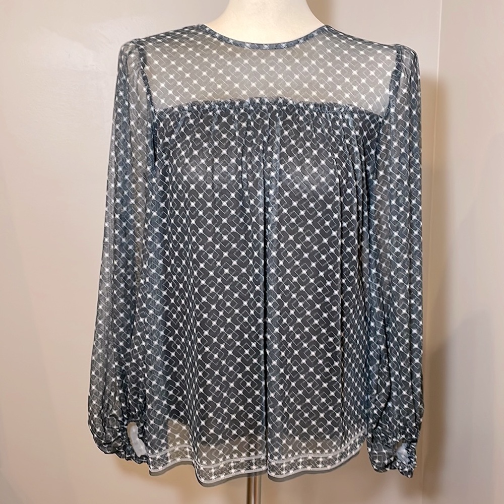 NWT MAX STUDIO Sheer Peasant Top BLACK SMALL